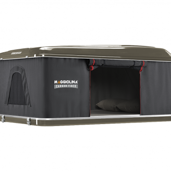 Палатка на крышу автомобиля AUTOHOME MAGGIOLINA CARBON FIBER SMALL, тент серый, лестница 215 мм