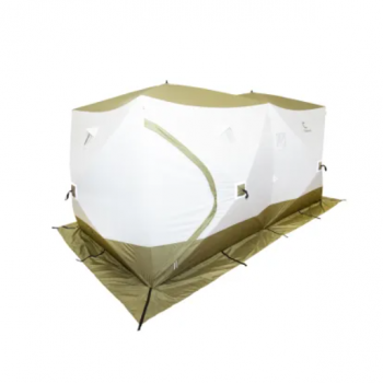 Палатка зимняя куб СЛЕДОПЫТ "Premium" 4,2х2,1 м, 2-комнатная, 3 слоя, оливковый/белый