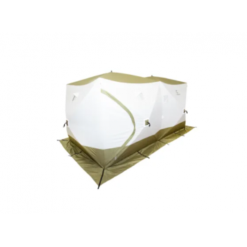 Палатка зимняя куб СЛЕДОПЫТ "Premium" 4,2х2,1 м, 2-комнатная, 3 слоя, оливковый/белый
