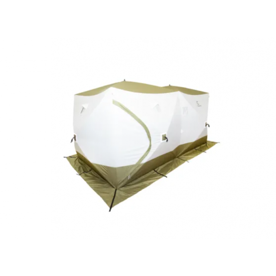 Палатка зимняя куб СЛЕДОПЫТ "Premium" 4,2х2,1 м, 2-комнатная, 3 слоя, оливковый/белый
