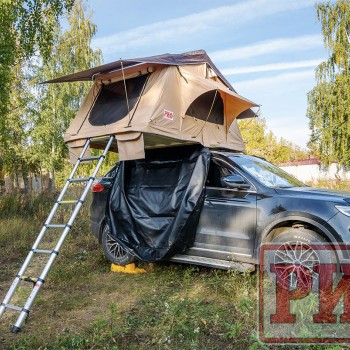 Палатка на крышу автомобиля РИФ Soft RT01-140W, тент песочный, корпус черный, 240х140х130 см