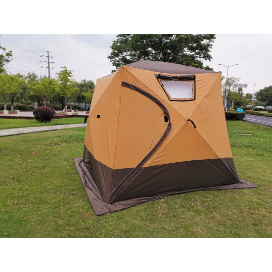 Четырехслойная утепленная зимняя палатка куб для рыбалки и кемпинга Terbo-Mir, размеры 2,4*2,4*2,2 м, цвет песочный 2019 Четырехслойная утепленная зимняя палатка куб для рыбалки изображение