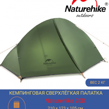 Туристическая кемпинговая 1 местная легкая палатка Naturehike NH18A095-D, 20D, алюминий