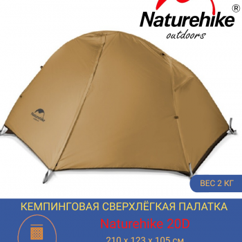 Туристическая  треккинговая 1 местная палатка Naturehike 20D с ковриком, алюминий каркас