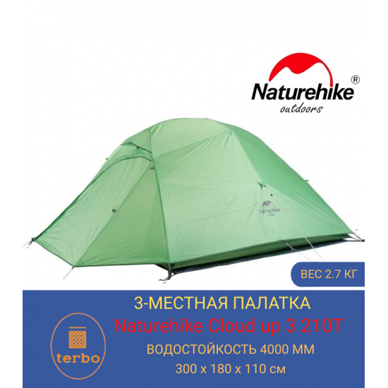 3-местная палатка Naturehike Cloud Up 3 210T с ковриком (зеленная) фото