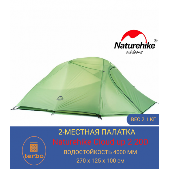 Двухместная туристическая палатка Naturehike Сloud up up 2 210T green для кемпинга Двухместная туристическая палатка Naturehike Сloud up up 2 210T green для кемпинга фото