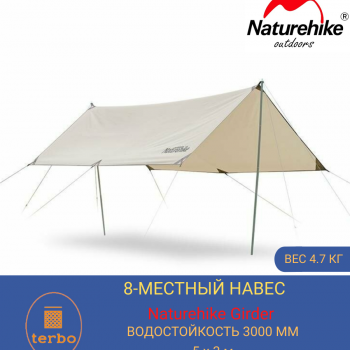 Большой защитный тент - навес Naturehike Girder 500*292 см для кемпинга и отдыха на природе (цвет серебристый)