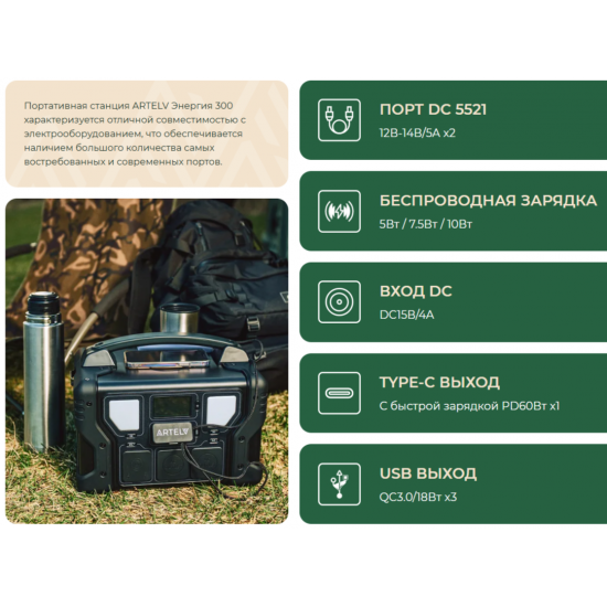 Портативное зарядное устройство - электростанция ARTELV 300 Вт 220V/50Hz фото