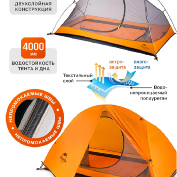 Палатка Naturehike Cycling (Spider) Si 1-местная, алюминиевый каркас, сверхлегкая, оранжевая
