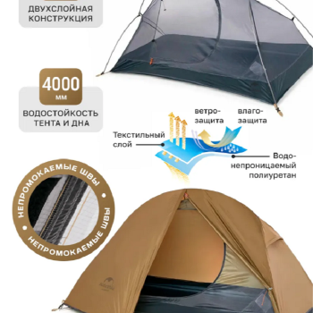 Палатка Naturehike Cycling Si 1-местная, алюминиевый каркас, сверхлегкая, янтарная