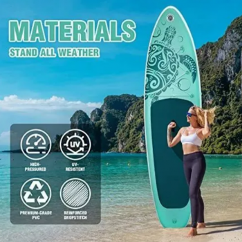 Надувная SUP-доска Green Turtle 320×83×15 см | Грузоподъемность 150 кг | 3 плавника | Полный комплект