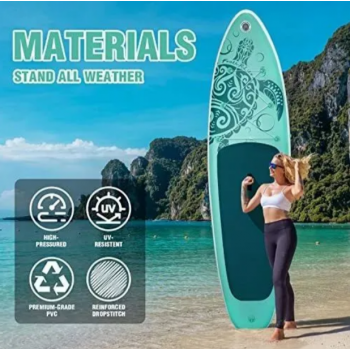 Надувная SUP-доска Green Turtle 320×83×15 см | Грузоподъемность 150 кг | 3 плавника | Полный комплект