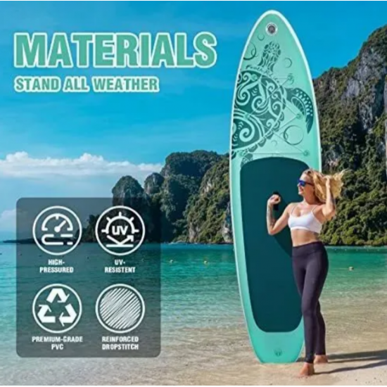Надувная SUP-доска Green Turtle 320×83×15 см | Грузоподъемность 150 кг | 3 плавника | Полный комплект фото