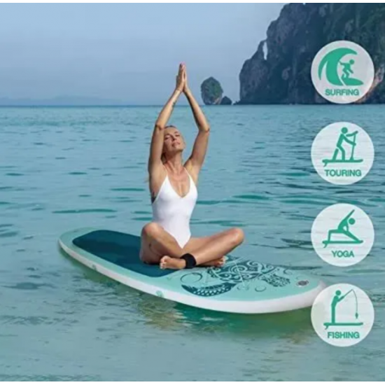 Надувная SUP-доска Green Turtle 320×83×15 см | Грузоподъемность 150 кг | 3 плавника | Полный комплект фото