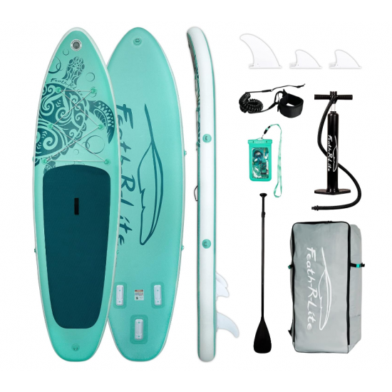 Надувная SUP-доска Green Turtle 320×83×15 см | Грузоподъемность 150 кг | 3 плавника | Полный комплект фото